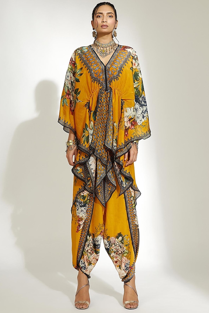 Mustard Printed Cape by Rajdeep Ranawat at Pernia's Pop Up Shop