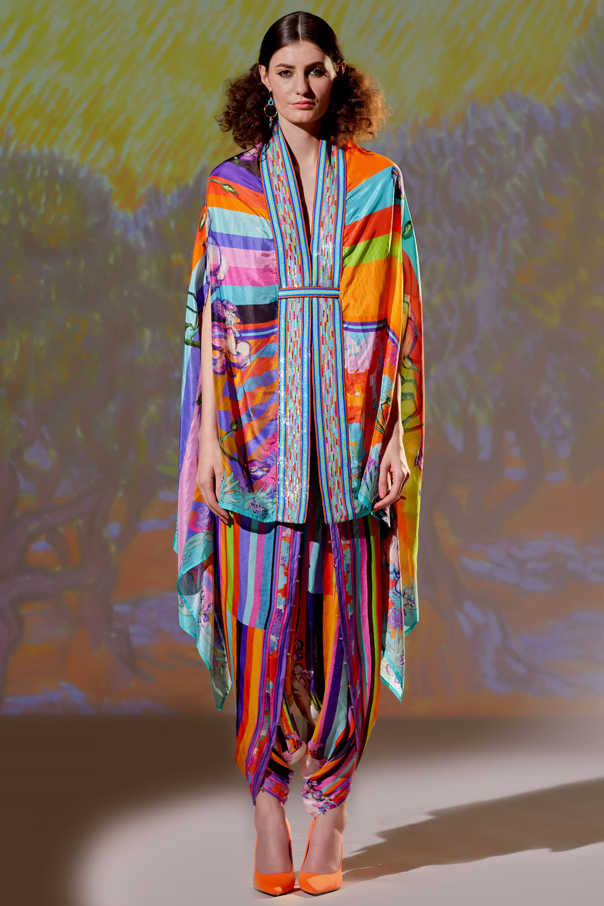 Multi-Colored Silk Rectangular Cape by Rajdeep Ranawat at Pernia's Pop Up Shop
