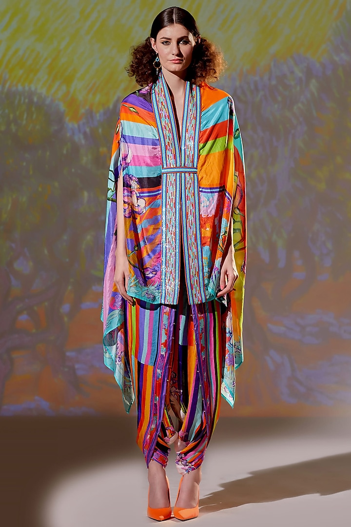 Multi-Colored Silk Rectangular Cape by Rajdeep Ranawat at Pernia's Pop Up Shop