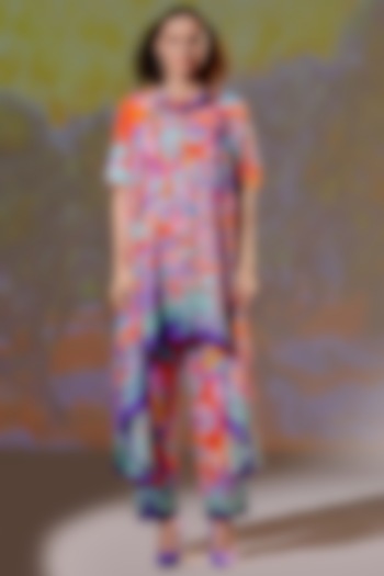 Multi-Colored Printed Draped Tunic by Rajdeep Ranawat