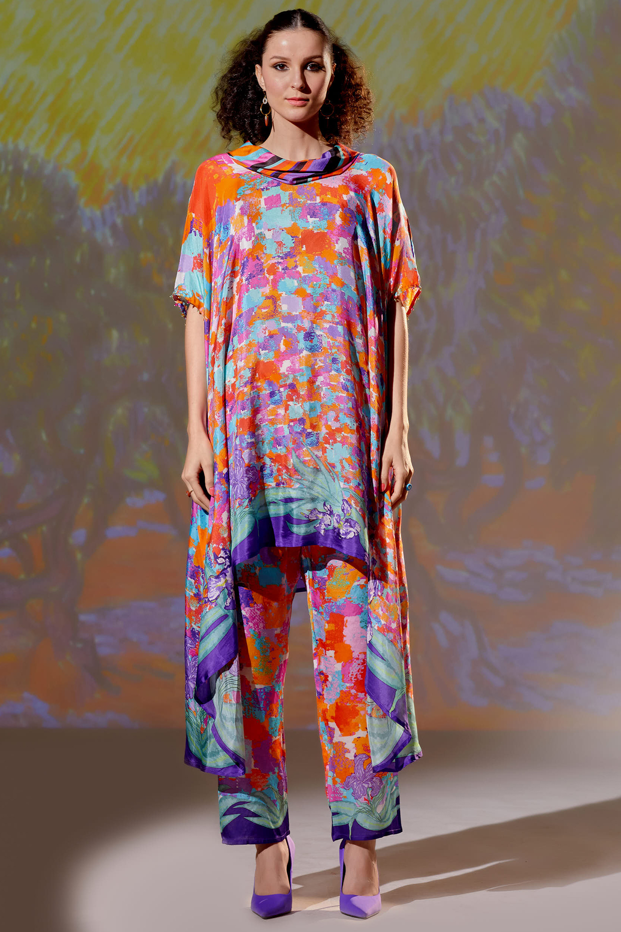 Multi-Colored Printed Draped Tunic Set by Rajdeep Ranawat at Pernia's Pop Up Shop