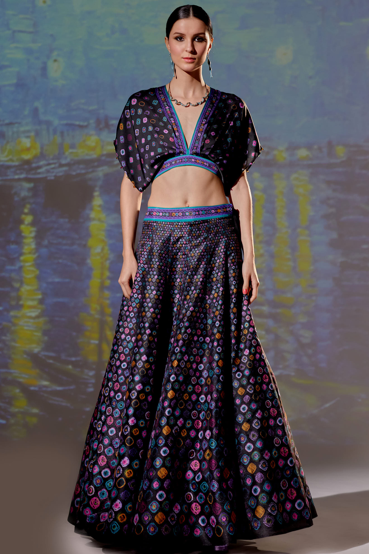 Black Printed Skirt Set by Rajdeep Ranawat at Pernia's Pop Up Shop