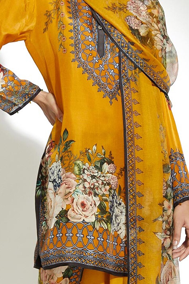Mustard Satin Printed Dhoti Pants by Rajdeep Ranawat at Pernia's Pop Up Shop