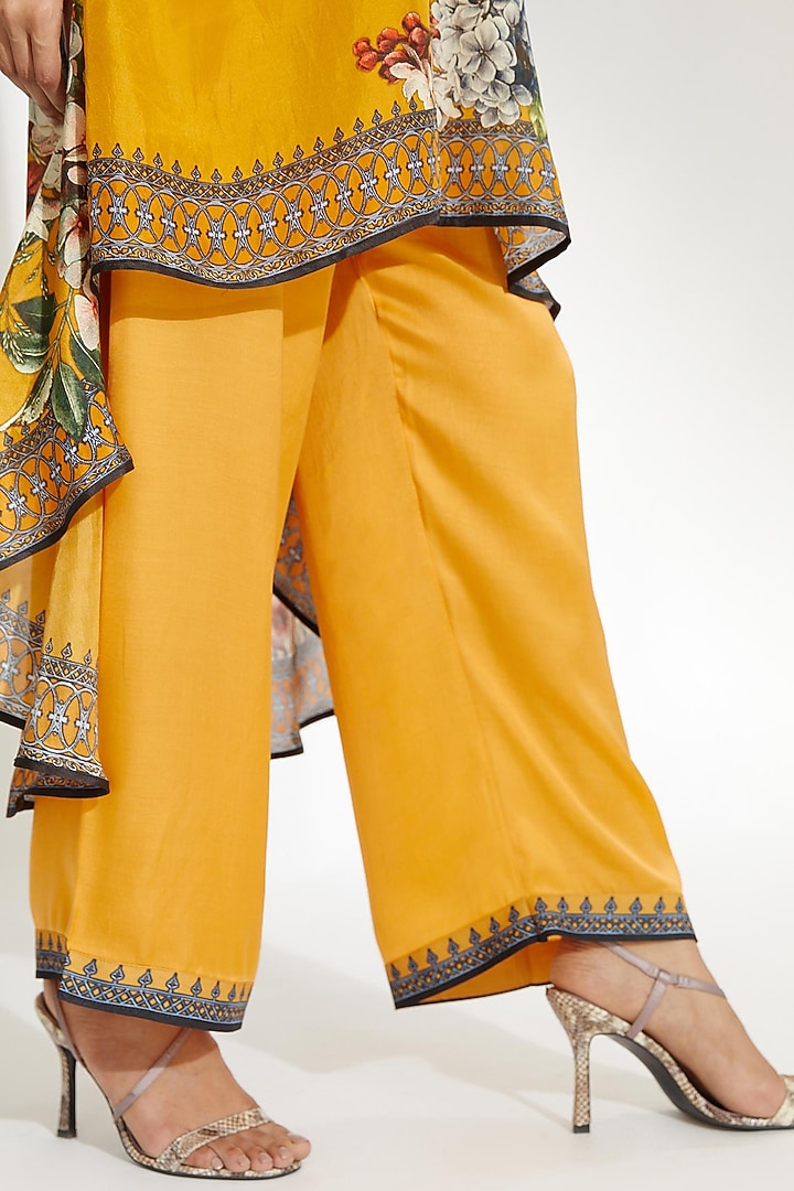 Mustard Satin Palazzo Pants by Rajdeep Ranawat at Pernia's Pop Up Shop