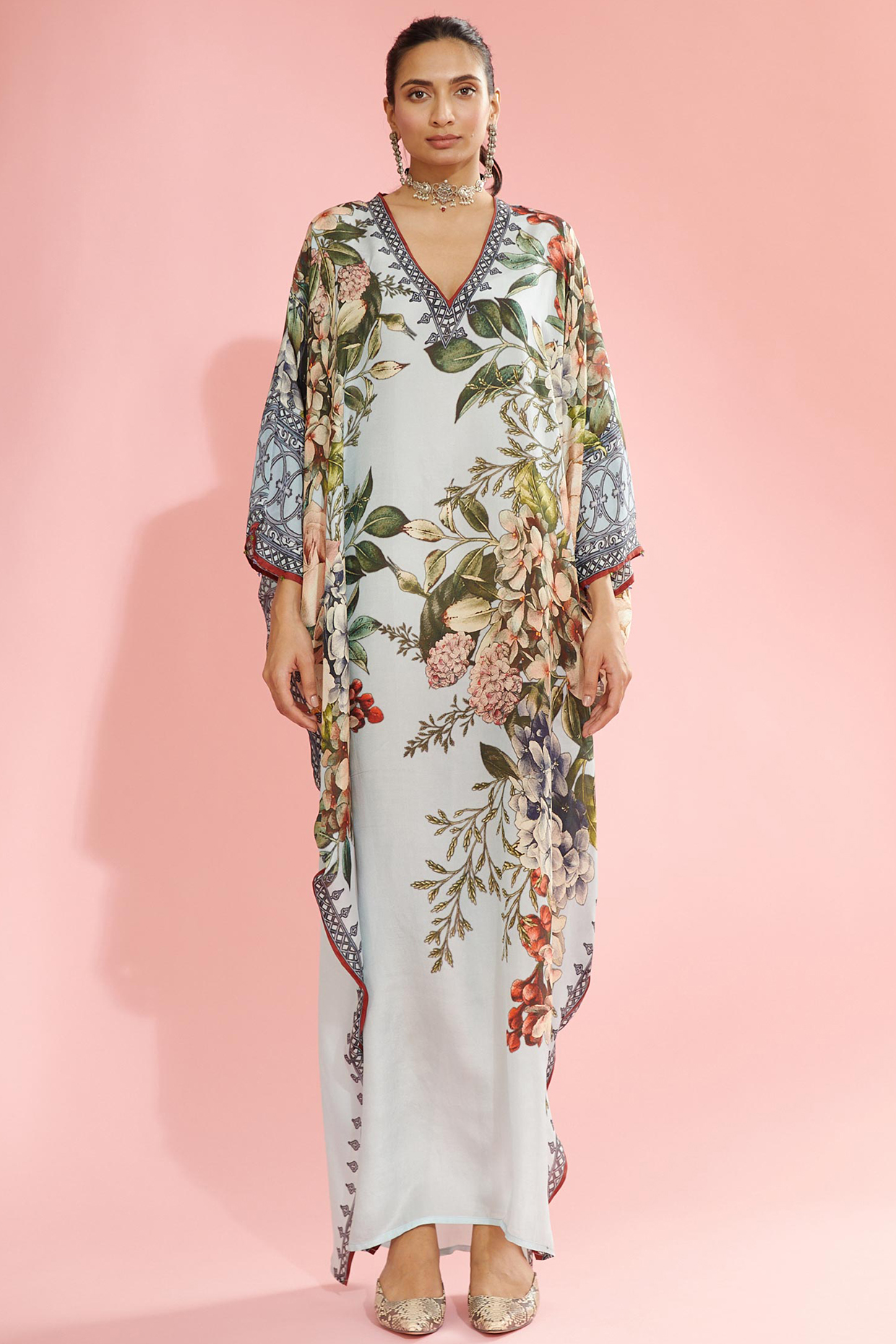 Powder Blue Printed Kaftan by Rajdeep Ranawat at Pernia's Pop Up Shop