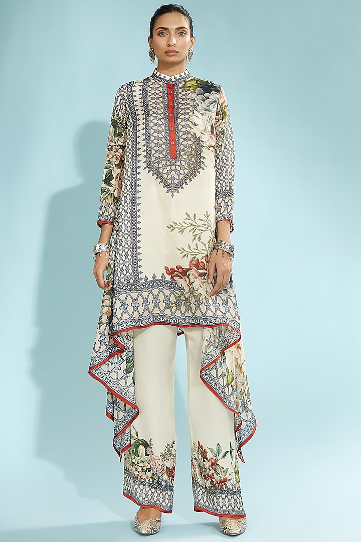 Beige Silk High-Low Tunic by Rajdeep Ranawat