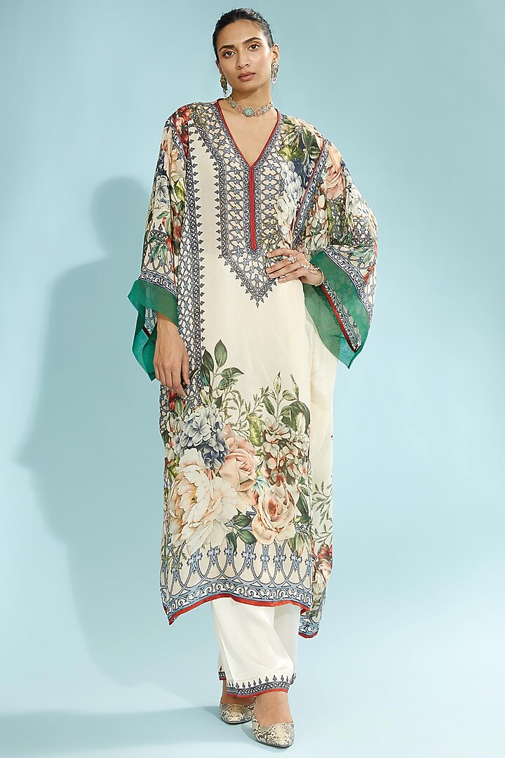 Beige Silk Kaftan by Rajdeep Ranawat at Pernia's Pop Up Shop