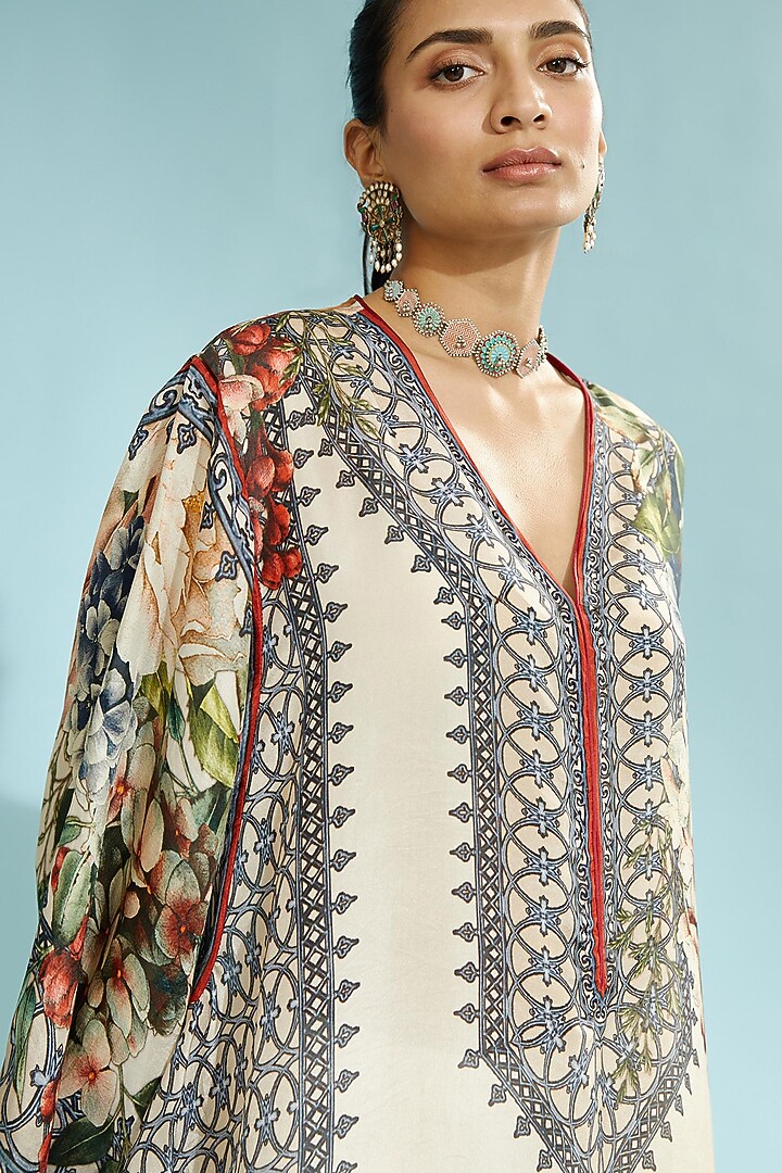 Beige Silk Kaftan by Rajdeep Ranawat at Pernia's Pop Up Shop