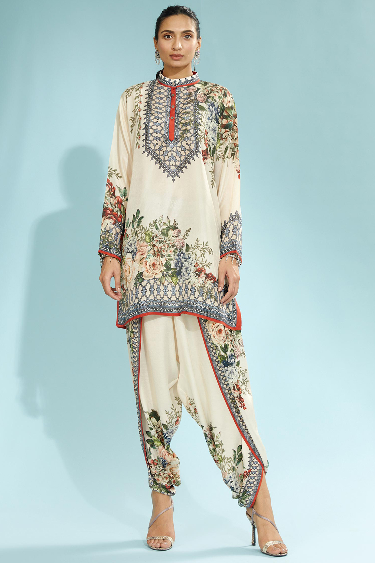 Beige Printed Short Kurta by Rajdeep Ranawat at Pernia's Pop Up Shop