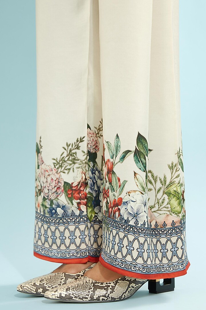 Beige Printed Palazzo Pants by Rajdeep Ranawat at Pernia's Pop Up Shop