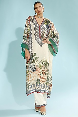 Beige Satin Palazzo Pants by Rajdeep Ranawat