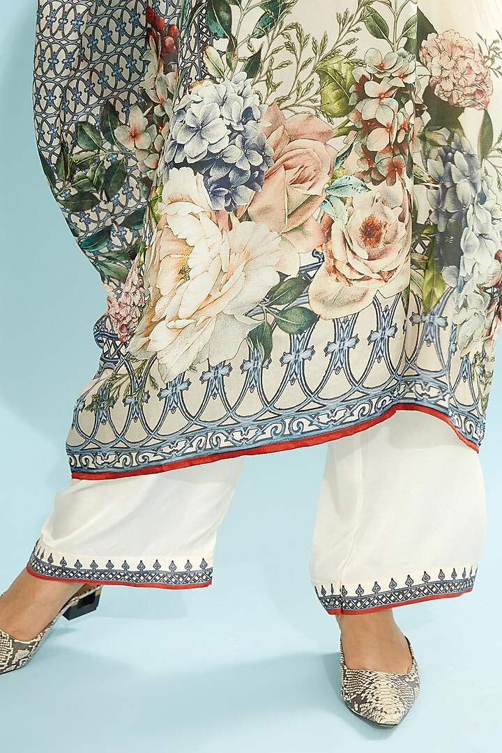 Beige Satin Palazzo Pants by Rajdeep Ranawat at Pernia's Pop Up Shop