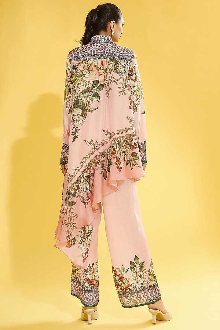 Blush Pink Asymmetrical Silk Shirt by Rajdeep Ranawat at Pernia's Pop Up Shop