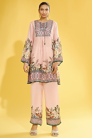 Blush Pink Silk Boho Top by Rajdeep Ranawat