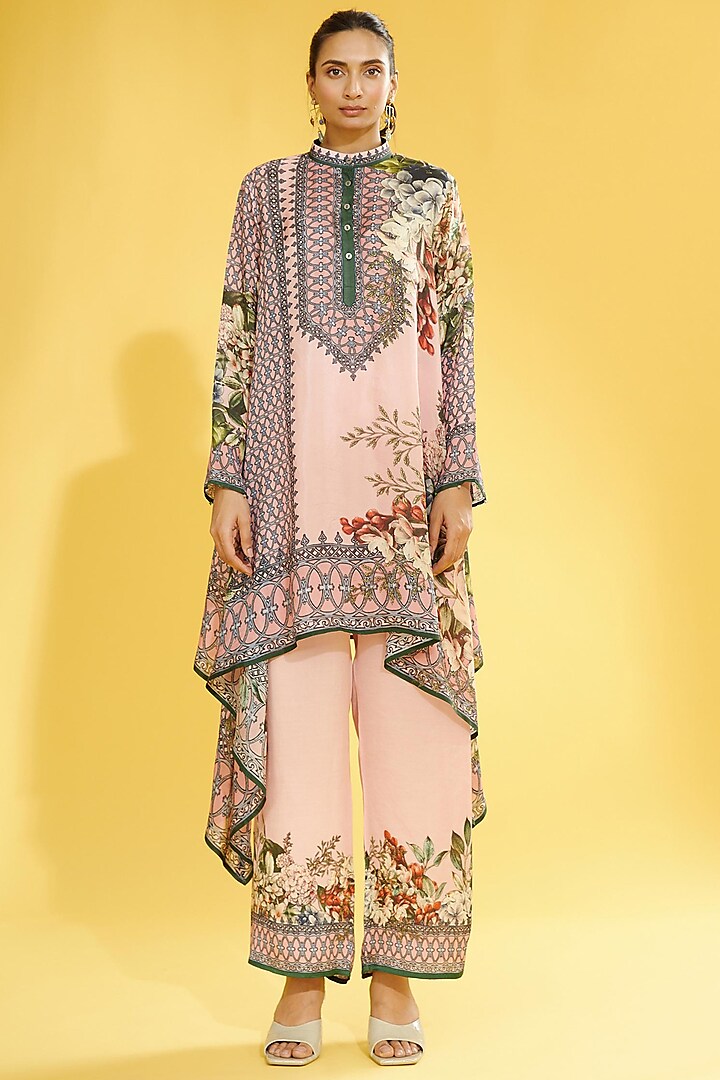 Blush Pink Silk Draped Tunic by Rajdeep Ranawat at Pernia's Pop Up Shop