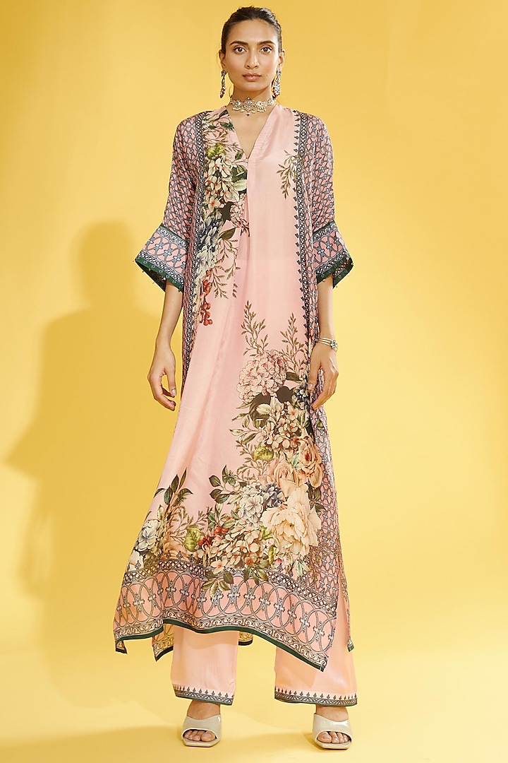 Blush Pink Printed Kimono Tunic by Rajdeep Ranawat