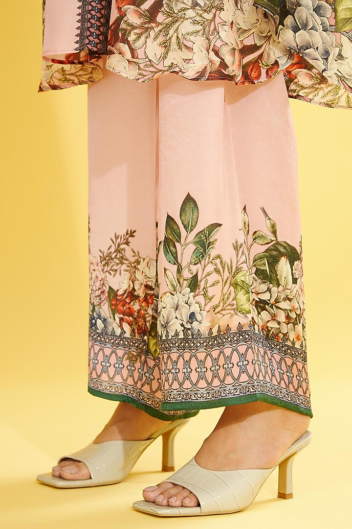 Blush Pink Printed Palazzo Pants by Rajdeep Ranawat at Pernia's Pop Up Shop