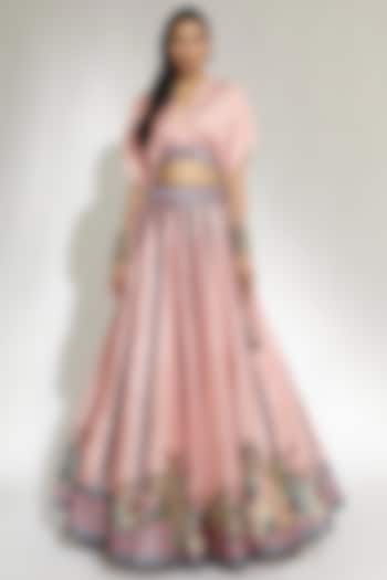 Blush Pink Printed Skirt Set by Rajdeep Ranawat