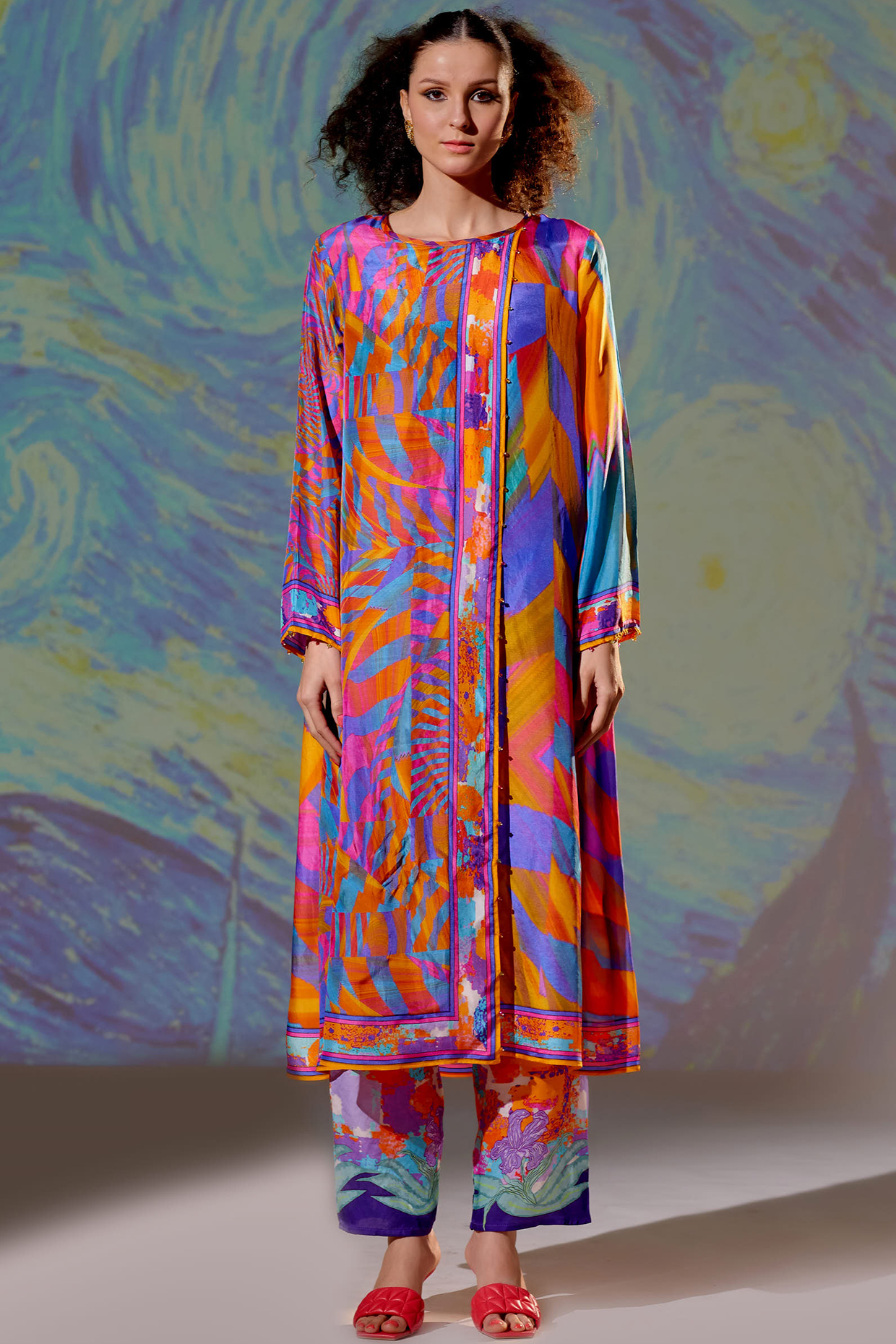 Multi-Colored Printed Long Tunic by Rajdeep Ranawat at Pernia's Pop Up Shop