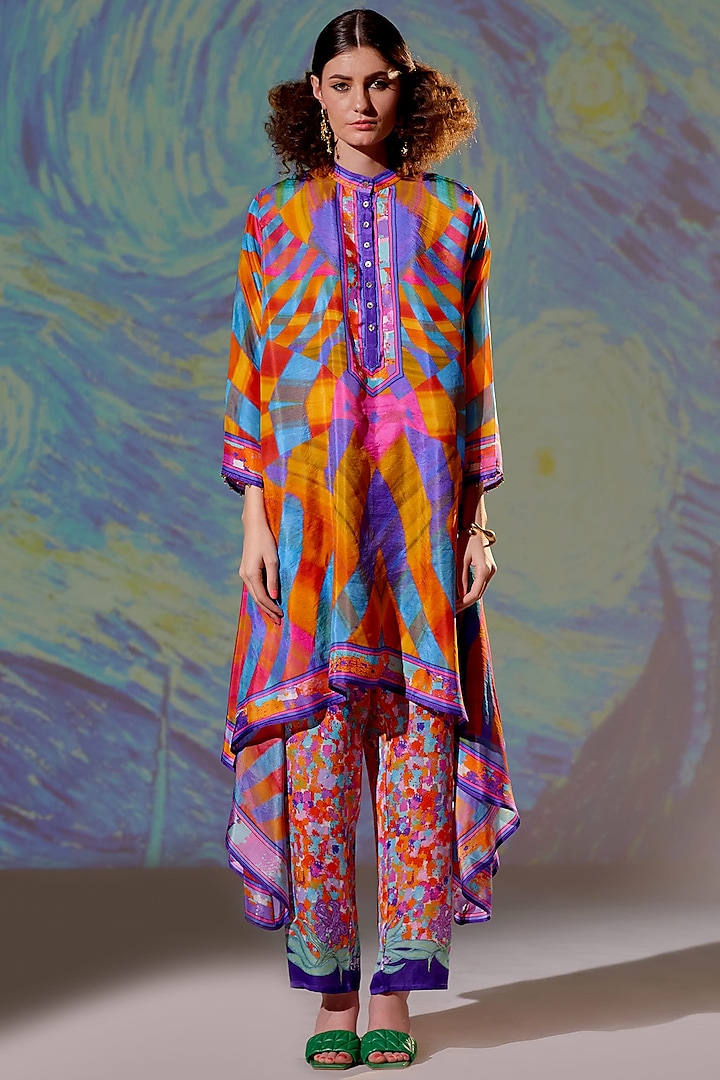 Multi-Colored Printed Draped Tunic by Rajdeep Ranawat at Pernia's Pop Up Shop