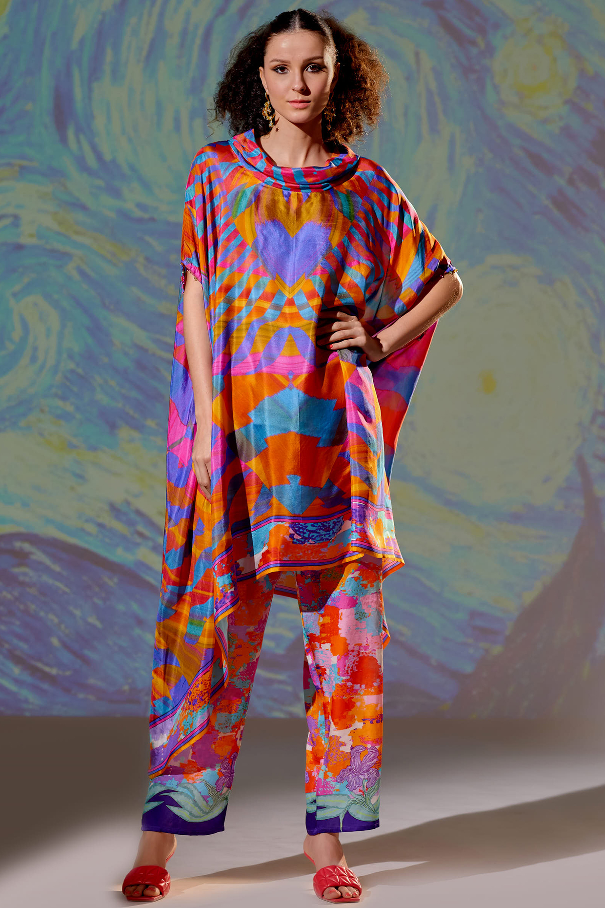 Multi-Colored Draped Tunic Set With Print by Rajdeep Ranawat at Pernia's Pop Up Shop
