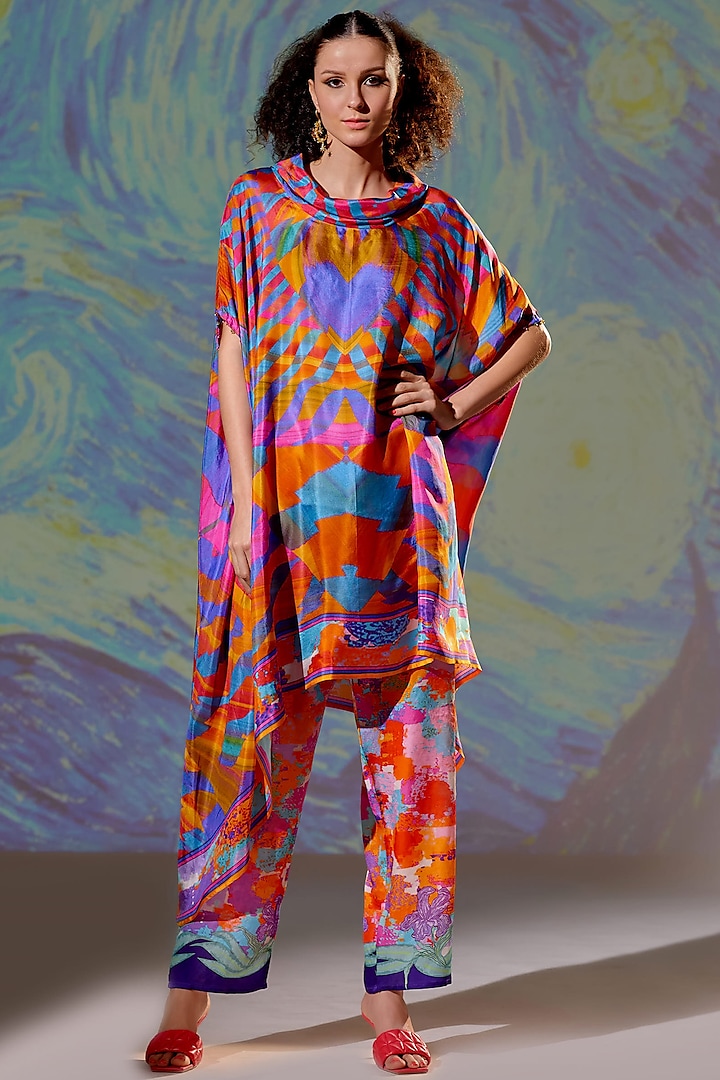 Multi-Colored Draped Tunic Set With Print by Rajdeep Ranawat at Pernia's Pop Up Shop