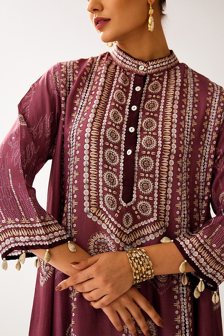 Vintage Rose Silk Printed Wedding Anarkali Set by Rajdeep Ranawat at Pernia's Pop Up Shop