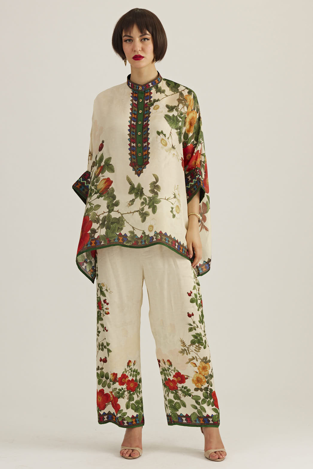 Ivory Silk Printed Tunic Set by Rajdeep Ranawat at Pernia's Pop Up Shop