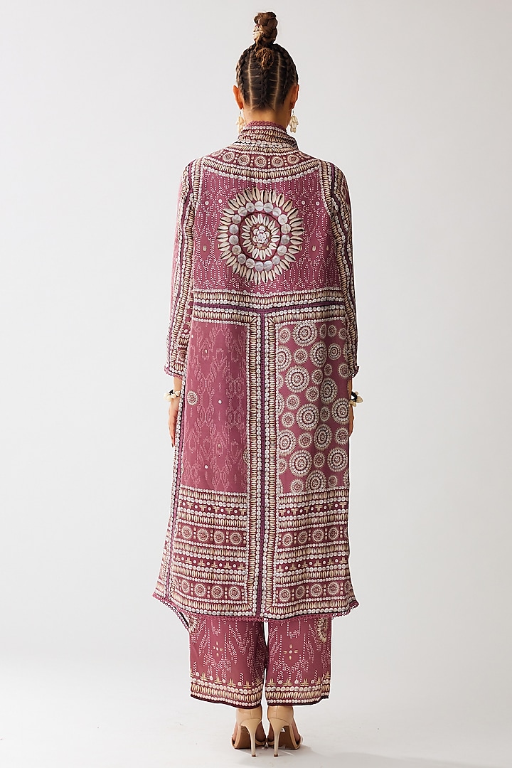 Vintage Rose Silk Printed Jacket Set by Rajdeep Ranawat at Pernia's Pop Up Shop