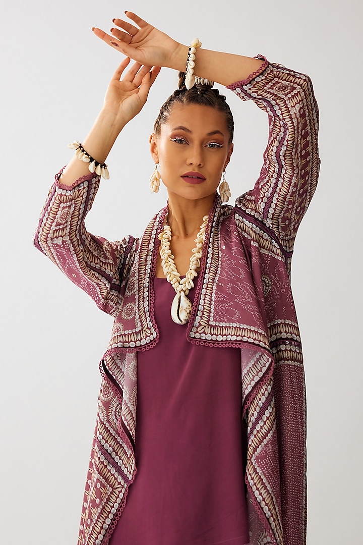 Vintage Rose Silk Printed Jacket Set by Rajdeep Ranawat at Pernia's Pop Up Shop