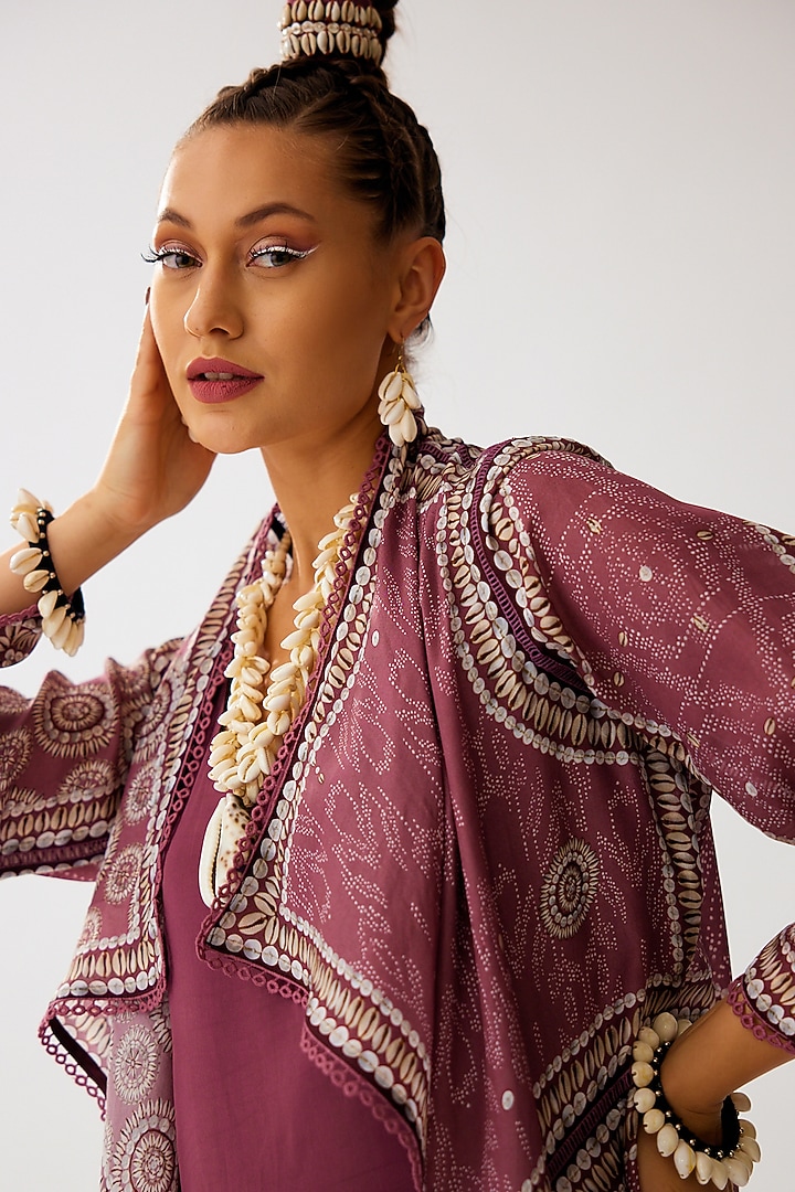 Vintage Rose Silk Printed Jacket Set by Rajdeep Ranawat at Pernia's Pop Up Shop
