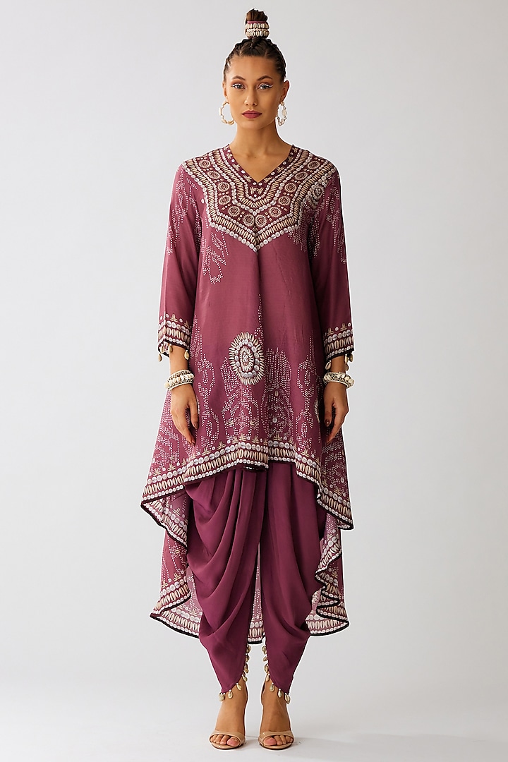 Vintage Rose Silk Printed Tunic Set by Rajdeep Ranawat at Pernia's Pop Up Shop