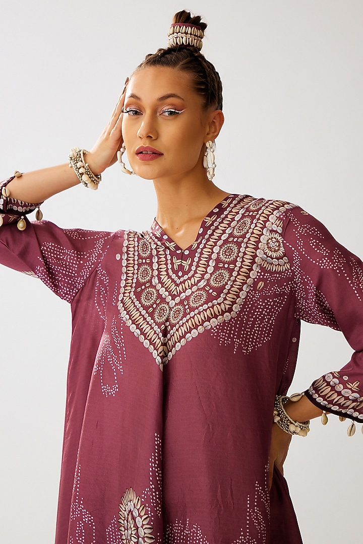 Vintage Rose Silk Printed Tunic Set by Rajdeep Ranawat at Pernia's Pop Up Shop