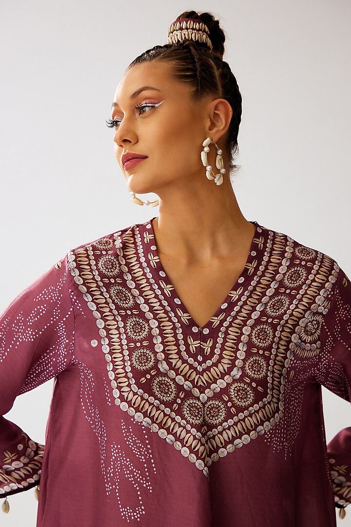 Vintage Rose Silk Printed Tunic Set by Rajdeep Ranawat at Pernia's Pop Up Shop