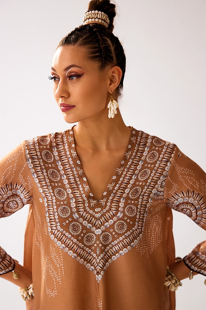 Caramel Silk Printed Tunic Set by Rajdeep Ranawat at Pernia's Pop Up Shop