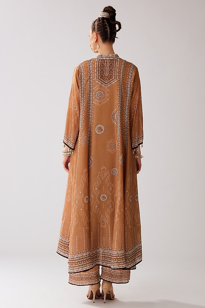 Caramel Silk Printed Wedding Anarkali Set by Rajdeep Ranawat at Pernia's Pop Up Shop