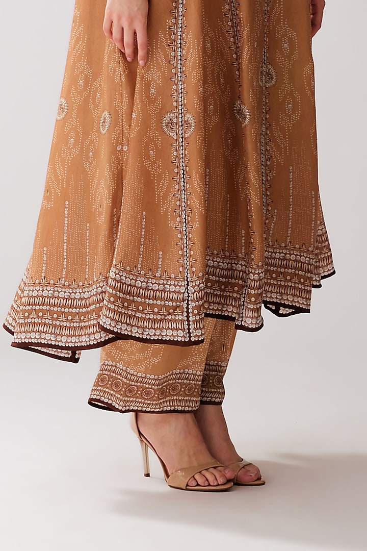 Caramel Silk Printed Wedding Anarkali Set by Rajdeep Ranawat at Pernia's Pop Up Shop