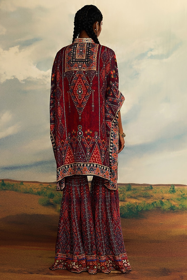 Red Silk Printed Wedding Sharara Set by Rajdeep Ranawat at Pernia's Pop Up Shop