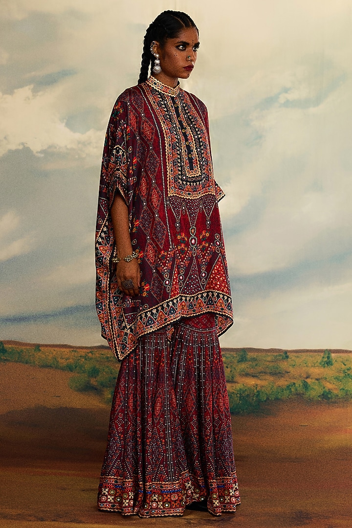 Red Silk Printed Wedding Sharara Set by Rajdeep Ranawat at Pernia's Pop Up Shop