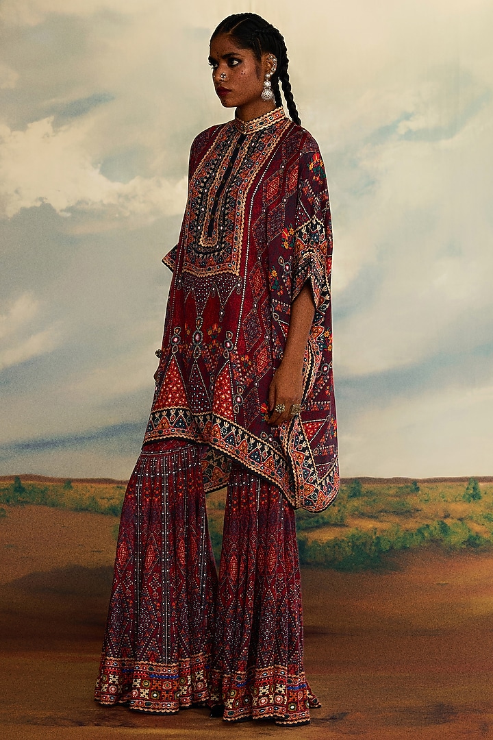Red Silk Printed Wedding Sharara Set by Rajdeep Ranawat at Pernia's Pop Up Shop