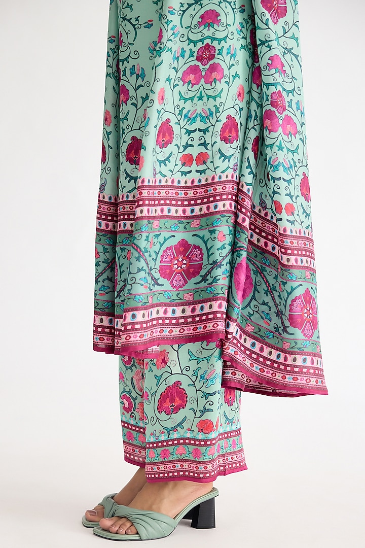 Mint Silk Printed Anarkali Tunic Set by Rajdeep Ranawat at Pernia's Pop Up Shop