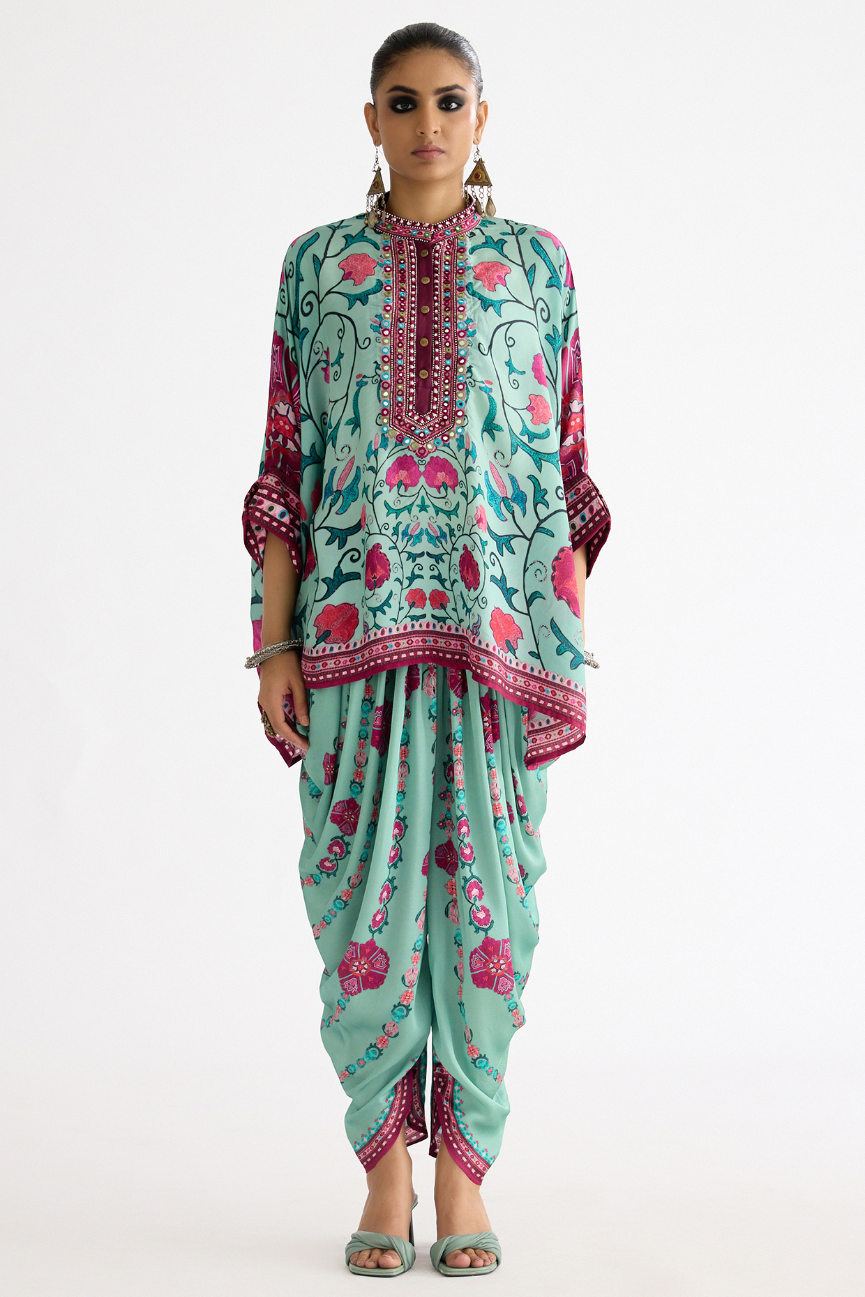 Mint Silk Printed Tunic Set by Rajdeep Ranawat at Pernia's Pop Up Shop