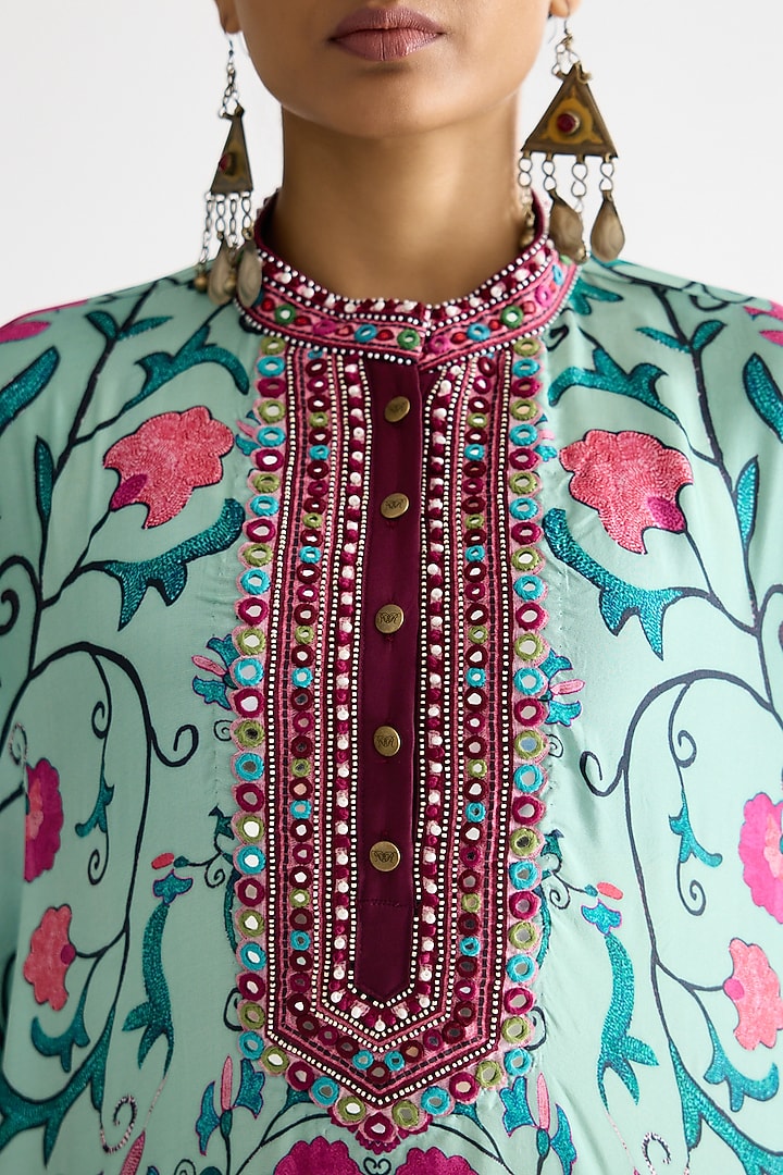 Mint Silk Printed Tunic Set by Rajdeep Ranawat at Pernia's Pop Up Shop