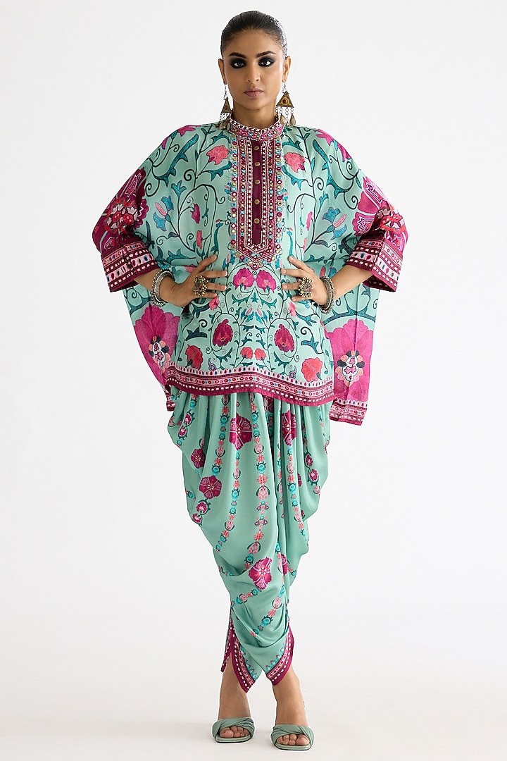 Mint Silk Printed Tunic Set by Rajdeep Ranawat at Pernia's Pop Up Shop