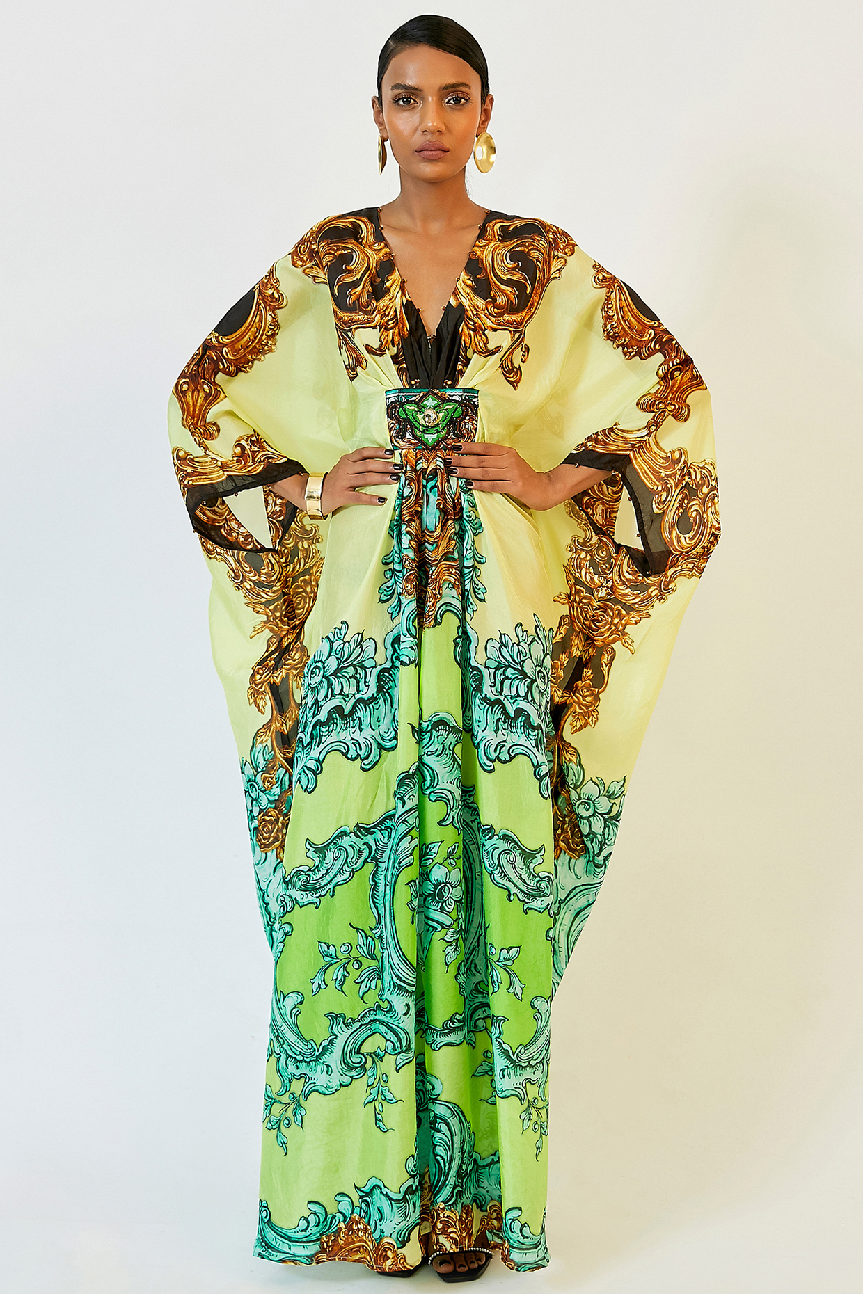 Lime Printed Kaftan by Rajdeep Ranawat at Pernia's Pop Up Shop