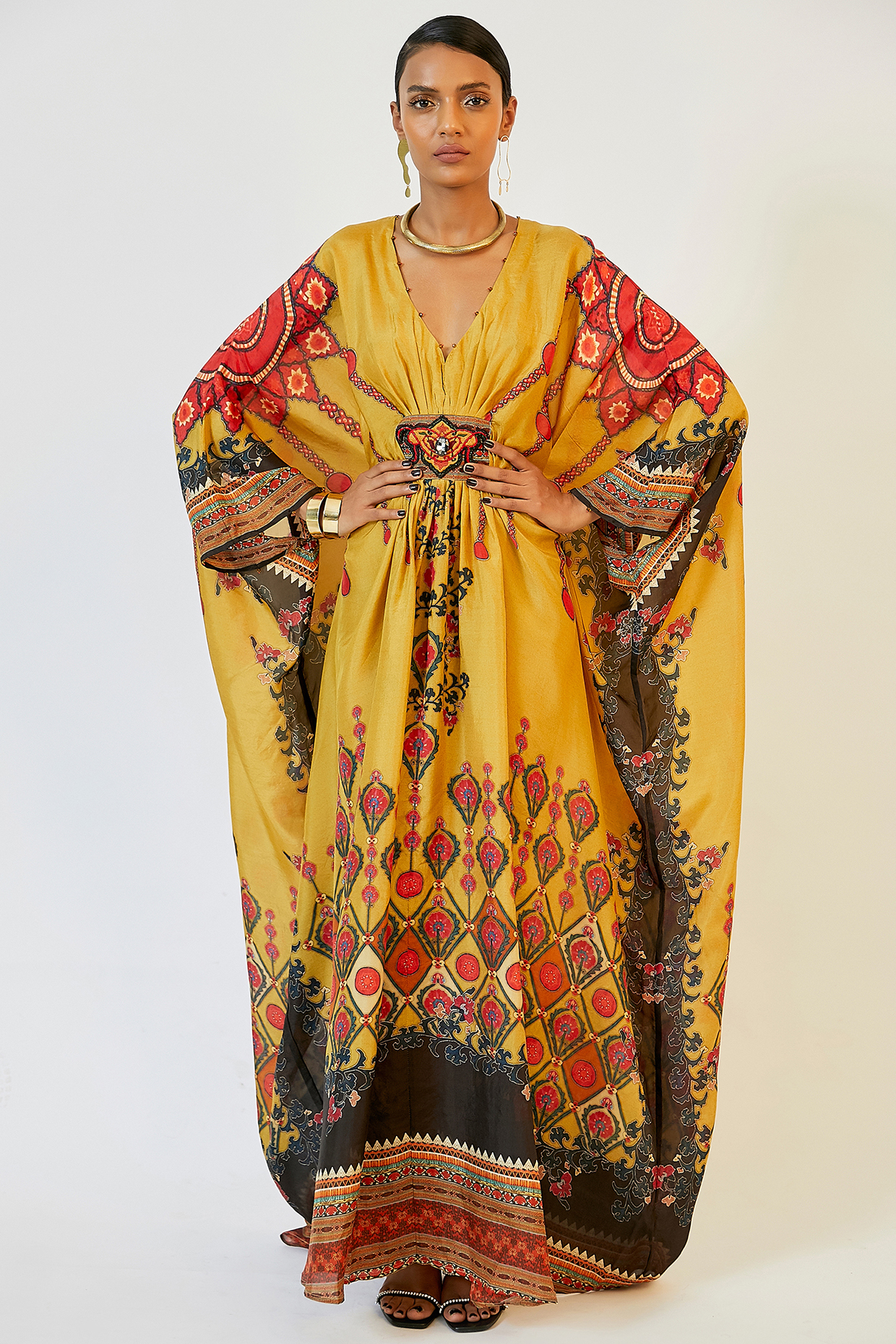 Mustard Printed Kaftan by Rajdeep Ranawat at Pernia's Pop Up Shop