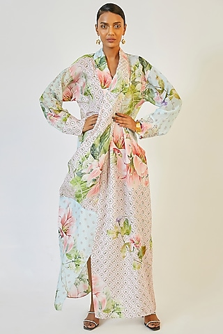 Multi Colored Draped Collar Dress by Rajdeep Ranawat