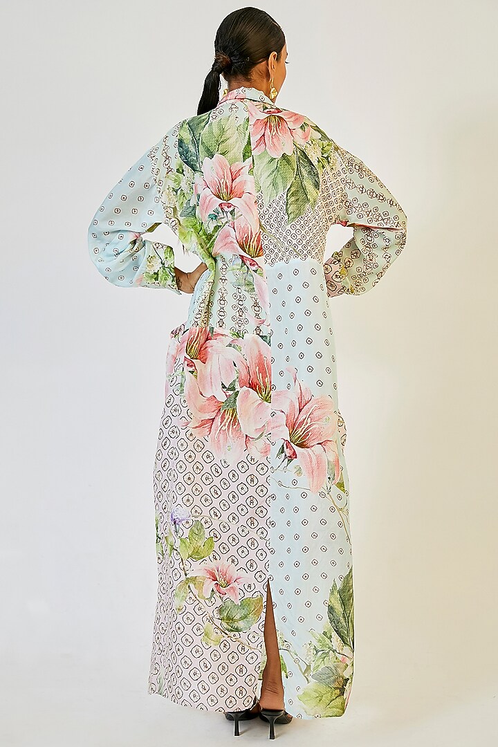 Multi Colored Draped Collar Vacation Dress by Rajdeep Ranawat at Pernia's Pop Up Shop