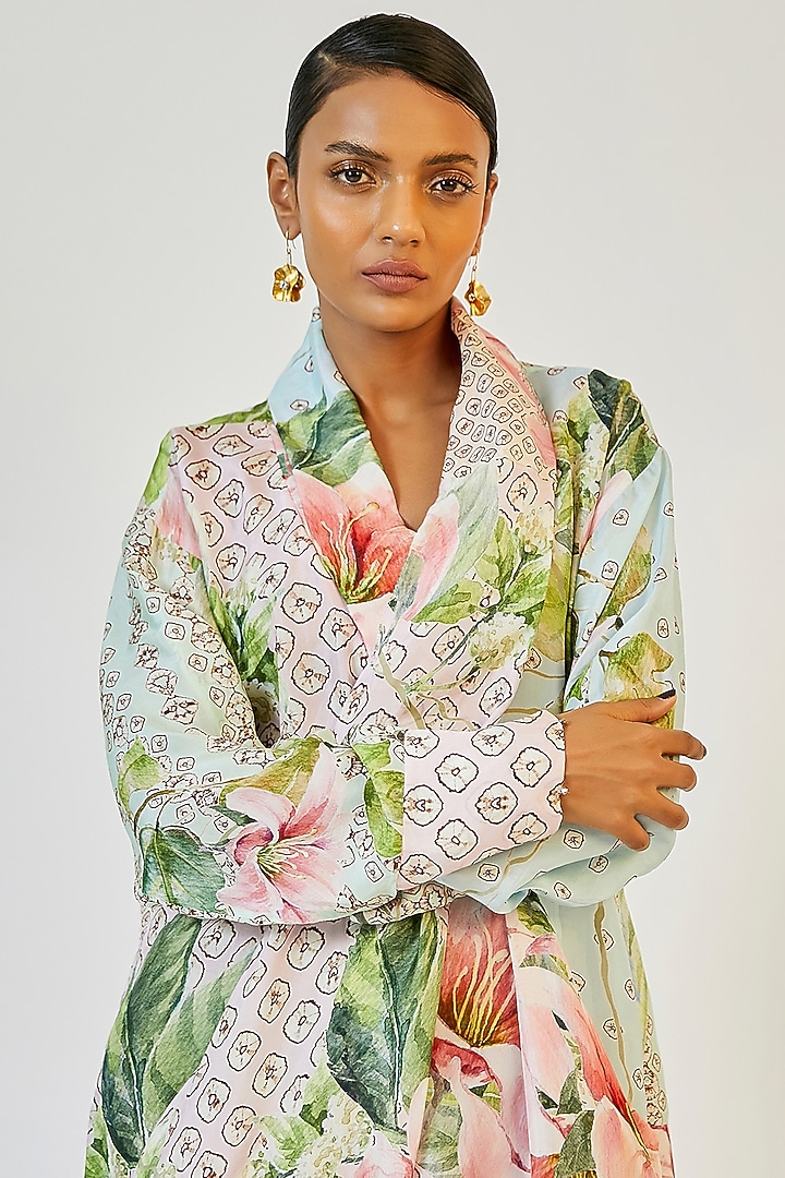Multi Colored Draped Collar Vacation Dress by Rajdeep Ranawat at Pernia's Pop Up Shop