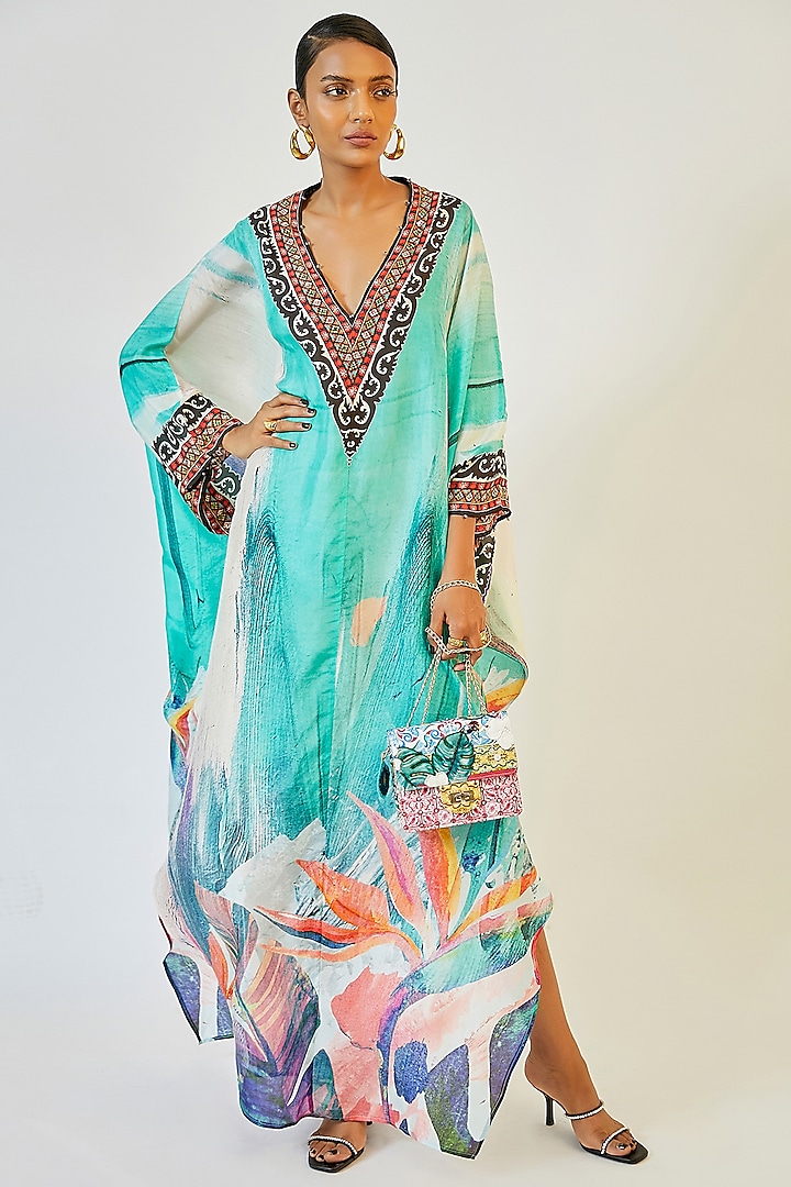 Azure Blue Silk Kaftan Design by Rajdeep Ranawat at Pernia's Pop Up ...